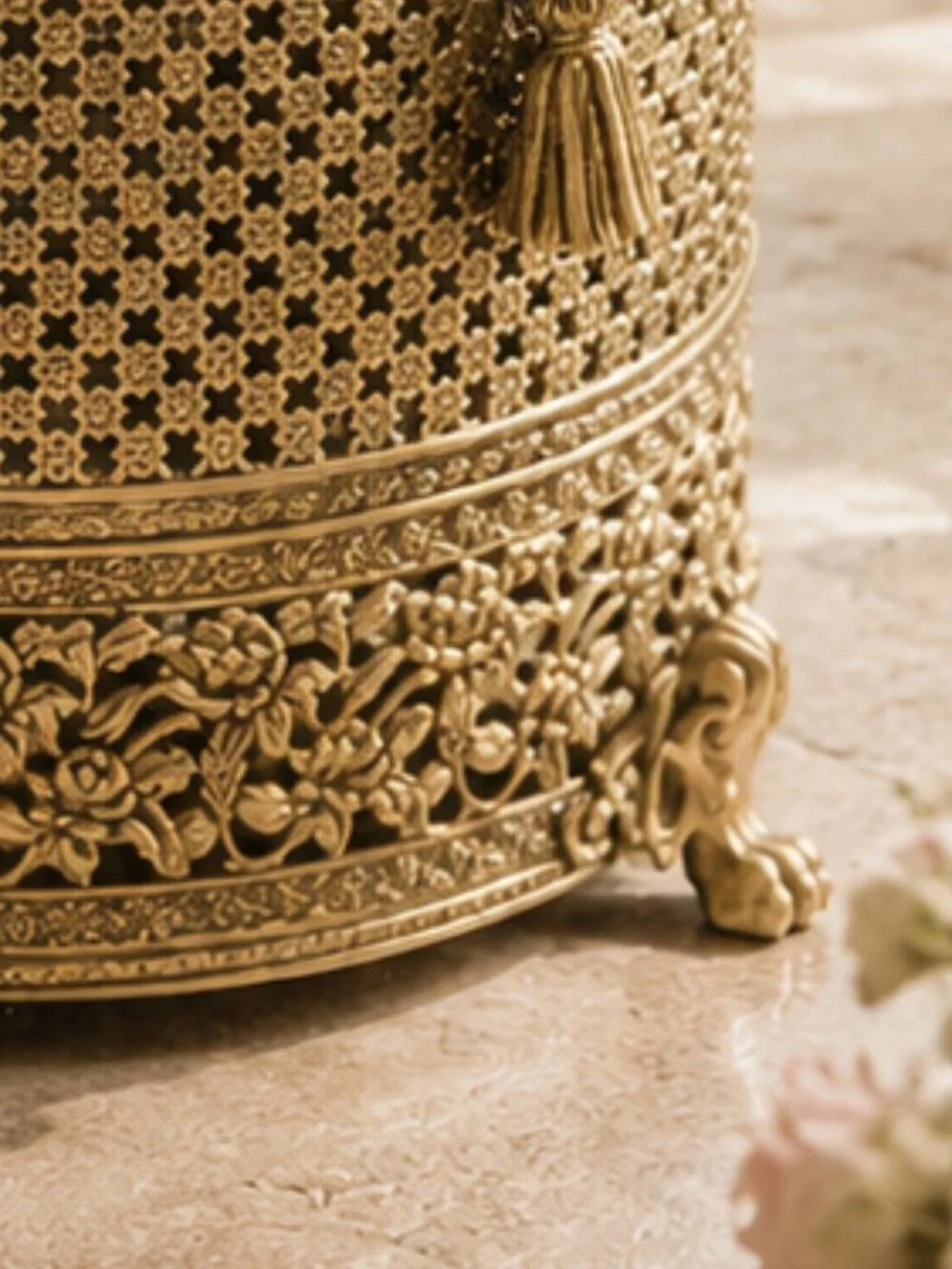Rare Vintage Filigree Ornate Waste Basket Cover Hollywood Regency Style